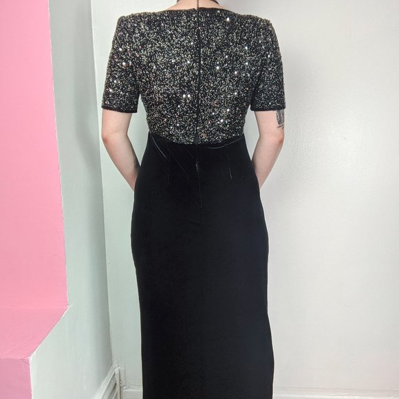 Vintage 90s Beaded Black Velvet Formal Maxi Dress - Picture 4 of 6